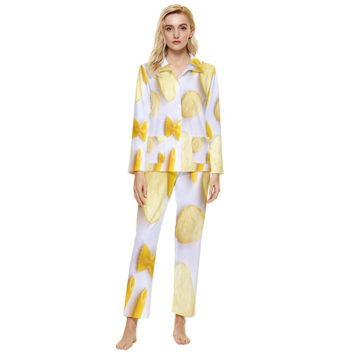 Pasta Womens  Long Sleeve Velvet Pocket Pajamas Set