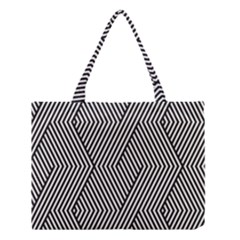 Vector-geometric-lines-pattern-simple-monochrome-texture-with-diagonal-stripes-lines-chevron-zigzag- Medium Tote Bag