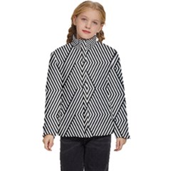 Vector-geometric-lines-pattern-simple-monochrome-texture-with-diagonal-stripes-lines-chevron-zigzag- Kids  Puffer Bubble Jacket Coat by nate14shop