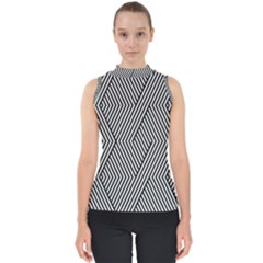 Vector-geometric-lines-pattern-simple-monochrome-texture-with-diagonal-stripes-lines-chevron-zigzag- Mock Neck Shell Top by nate14shop