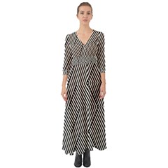 Vector-geometric-lines-pattern-simple-monochrome-texture-with-diagonal-stripes-lines-chevron-zigzag- Button Up Boho Maxi Dress by nate14shop