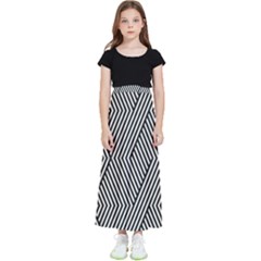 Vector-geometric-lines-pattern-simple-monochrome-texture-with-diagonal-stripes-lines-chevron-zigzag- Kids  Flared Maxi Skirt by nate14shop