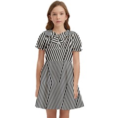 Vector-geometric-lines-pattern-simple-monochrome-texture-with-diagonal-stripes-lines-chevron-zigzag- Kids  Bow Tie Puff Sleeve Dress by nate14shop