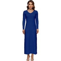 Dark Blue Long Sleeve Velour Longline Maxi Dress by nate14shop