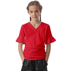 Background-red Kids  V-neck Horn Sleeve Blouse by nate14shop