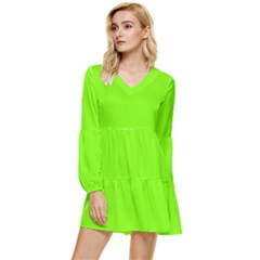 Grass-green-color-solid-background Tiered Long Sleeve Mini Dress by nate14shop