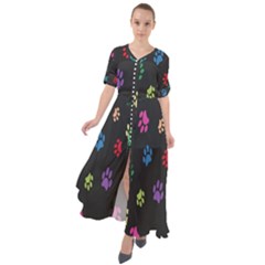 Footprints Waist Tie Boho Maxi Dress