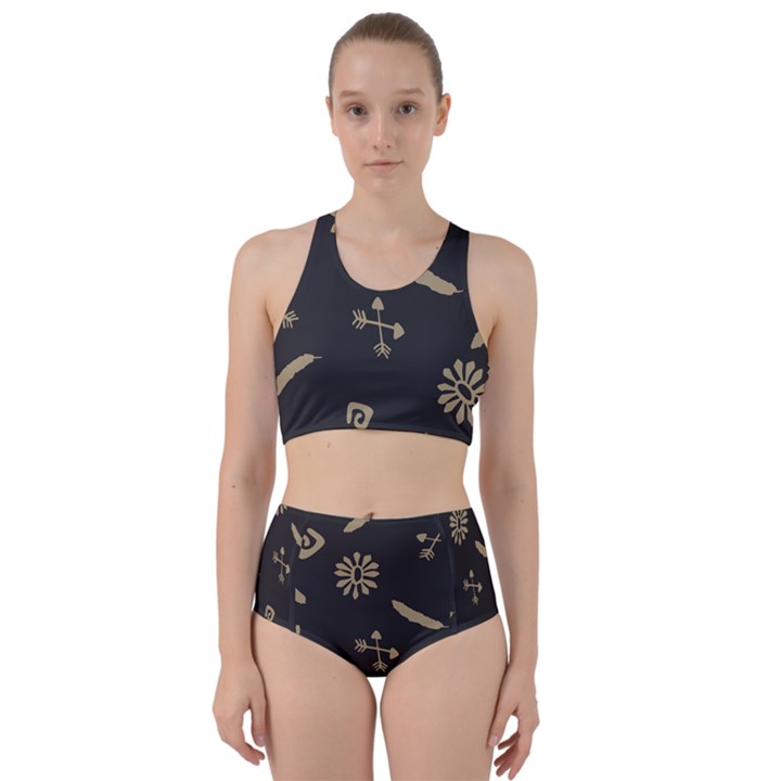 Pattern-dark Racer Back Bikini Set