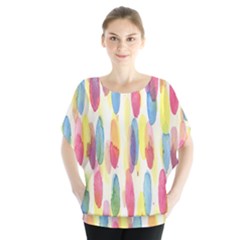 Watercolour-texture Batwing Chiffon Blouse