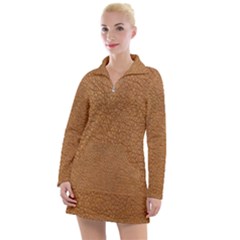 Leather Brown  Women s Long Sleeve Casual Dress by artworkshop