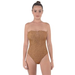 Leather Brown  Tie Back One Piece Swimsuit