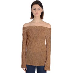 Leather Brown  Off Shoulder Long Sleeve Top by artworkshop