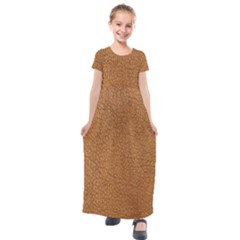 Leather Brown  Kids  Short Sleeve Maxi Dress by artworkshop