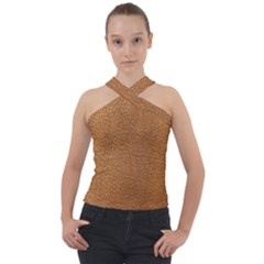 Leather Brown  Cross Neck Velour Top by artworkshop