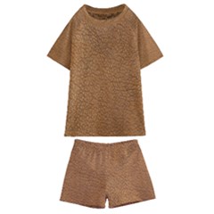 Leather Brown  Kids  Swim Tee And Shorts Set by artworkshop