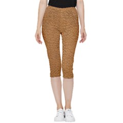 Leather Brown  Inside Out Lightweight Velour Capri Leggings  by artworkshop