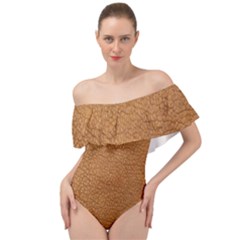 Leather Brown  Off Shoulder Velour Bodysuit  by artworkshop