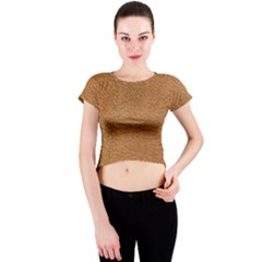 Leather Brown  Crew Neck Crop Top by artworkshop