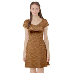 Leather Brown  Short Sleeve Skater Dress by artworkshop