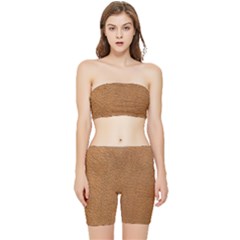 Leather Brown  Stretch Shorts And Tube Top Set by artworkshop