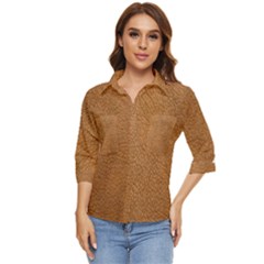 Leather Brown  Women s Quarter Sleeve Pocket Shirt