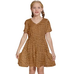 Leather Brown  Kids  Short Sleeve Tiered Mini Dress