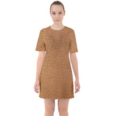 Leather Brown  Sixties Short Sleeve Mini Dress by artworkshop