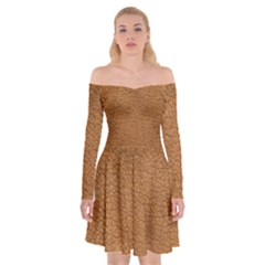 Leather Brown  Off Shoulder Skater Dress by artworkshop