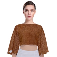 Leather Brown  Tie Back Butterfly Sleeve Chiffon Top by artworkshop