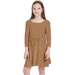 Leather Brown  Kids  Quarter Sleeve Skater Dress by artworkshop