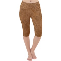 Leather Brown  Lightweight Velour Cropped Yoga Leggings by artworkshop