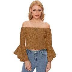 Leather Brown  Off Shoulder Flutter Bell Sleeve Top by artworkshop