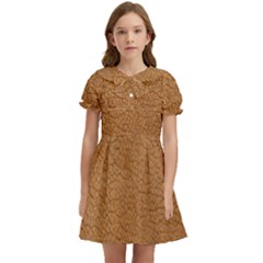 Leather Brown  Kids  Bow Tie Puff Sleeve Dress by artworkshop