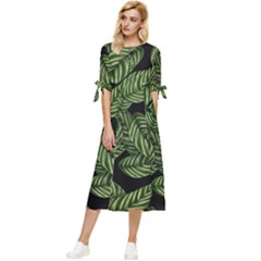  Leaves  Bow Sleeve Chiffon Midi Dress