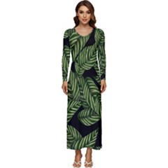  Leaves  Long Sleeve Velour Longline Maxi Dress