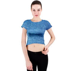 Jeans Blue  Crew Neck Crop Top by artworkshop