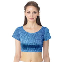 Jeans Blue  Short Sleeve Crop Top