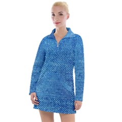 Jeans Blue  Women s Long Sleeve Casual Dress by artworkshop