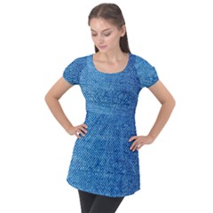 Jeans Blue  Puff Sleeve Tunic Top by artworkshop