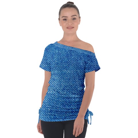 Jeans Blue  Off Shoulder Tie-up Tee by artworkshop