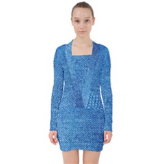 Jeans Blue  V-neck Bodycon Long Sleeve Dress by artworkshop