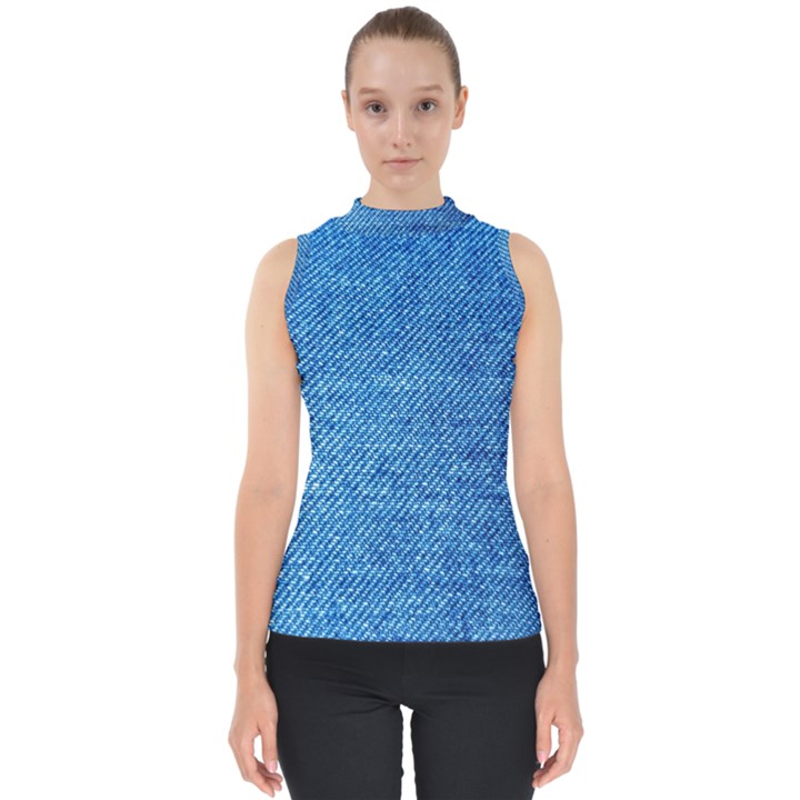 Jeans Blue  Mock Neck Shell Top