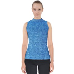 Jeans Blue  Mock Neck Shell Top by artworkshop