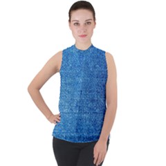 Jeans Blue  Mock Neck Chiffon Sleeveless Top by artworkshop