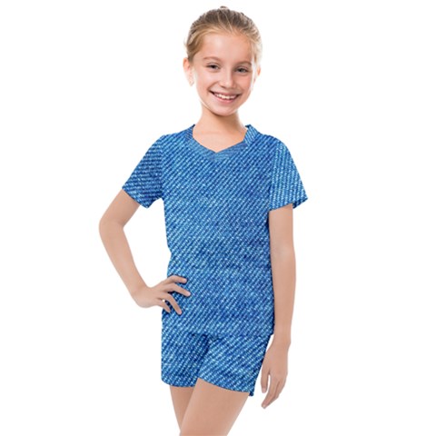 Jeans Blue  Kids  Mesh Tee And Shorts Set by artworkshop