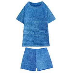 Jeans Blue  Kids  Swim Tee And Shorts Set by artworkshop