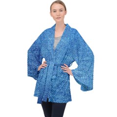 Jeans Blue  Long Sleeve Velvet Kimono  by artworkshop