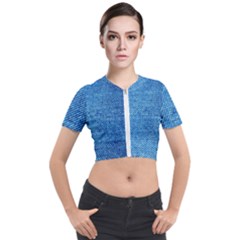 Jeans Blue  Short Sleeve Cropped Jacket by artworkshop