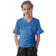 Jeans Blue  Kids  V-neck Horn Sleeve Blouse by artworkshop