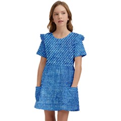 Jeans Blue  Kids  Frilly Sleeves Pocket Dress